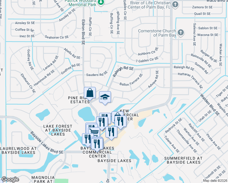 map of restaurants, bars, coffee shops, grocery stores, and more near 534 Davidson Street Southeast in Palm Bay