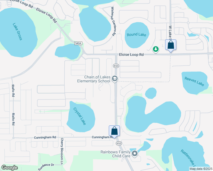map of restaurants, bars, coffee shops, grocery stores, and more near 7001 State Highway 653 in Winter Haven