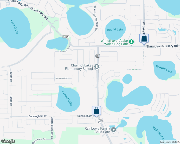 map of restaurants, bars, coffee shops, grocery stores, and more near 7001 State Highway 653 in Winter Haven