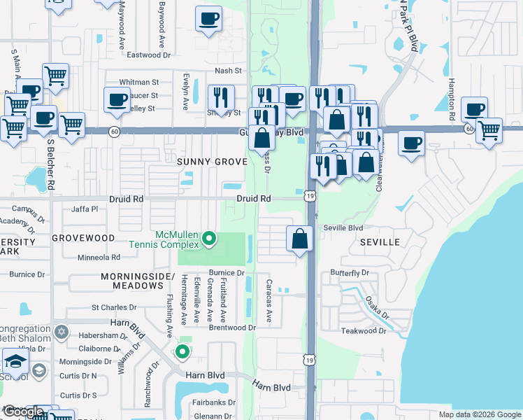 map of restaurants, bars, coffee shops, grocery stores, and more near 320 3rd Street in Clearwater