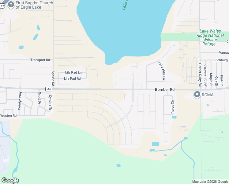 map of restaurants, bars, coffee shops, grocery stores, and more near 2579 Bomber Road in Winter Haven