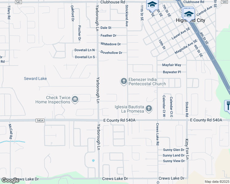 map of restaurants, bars, coffee shops, grocery stores, and more near 5935 Strickland Avenue in Lakeland