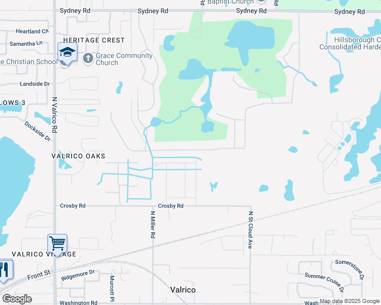map of restaurants, bars, coffee shops, grocery stores, and more near 1145 Emerald Hill Way in Valrico