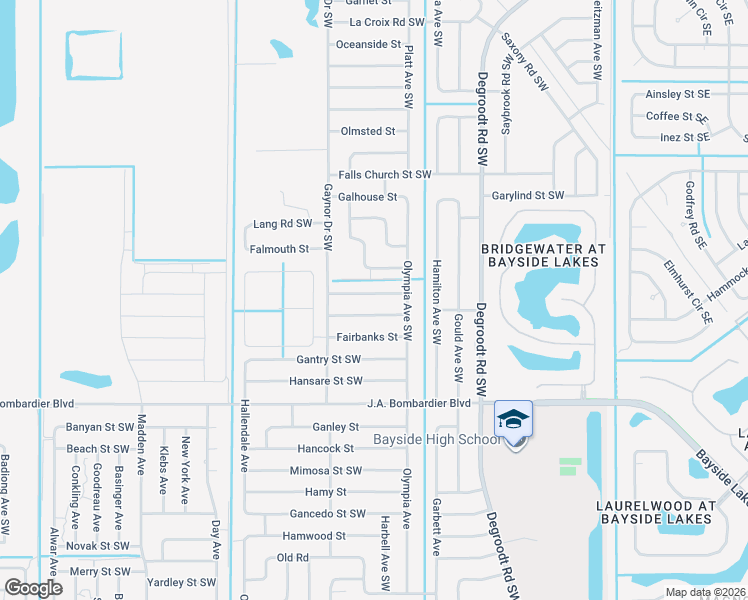 map of restaurants, bars, coffee shops, grocery stores, and more near 442 4 Winds Street Southwest in Palm Bay