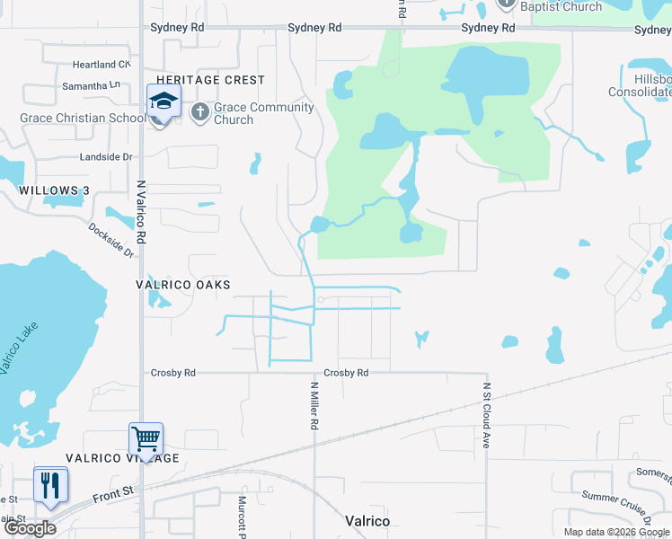 map of restaurants, bars, coffee shops, grocery stores, and more near 1116 Emerald Hill Way in Valrico