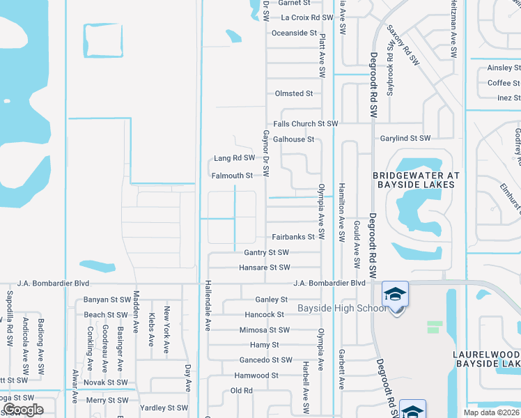 map of restaurants, bars, coffee shops, grocery stores, and more near 1052 Corbin Circle Southwest in Palm Bay