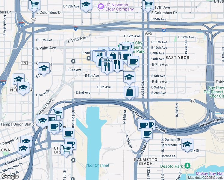 map of restaurants, bars, coffee shops, grocery stores, and more near 1717 East 3rd Avenue in Tampa