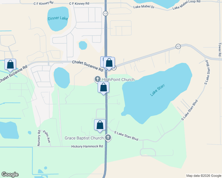 map of restaurants, bars, coffee shops, grocery stores, and more near 4000 Florida 17 in Lake Wales