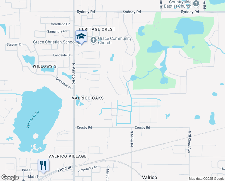 map of restaurants, bars, coffee shops, grocery stores, and more near 1023 Emerald Hill Way in Valrico