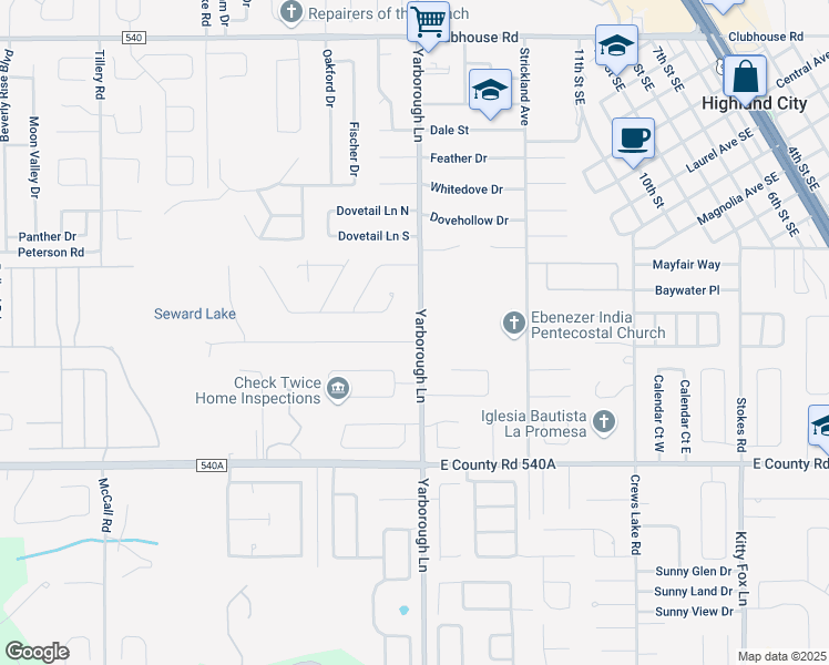 map of restaurants, bars, coffee shops, grocery stores, and more near 3625 Imperial Lane in Lakeland