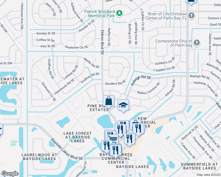 map of restaurants, bars, coffee shops, grocery stores, and more near 427 Davidson Street Southeast in Palm Bay