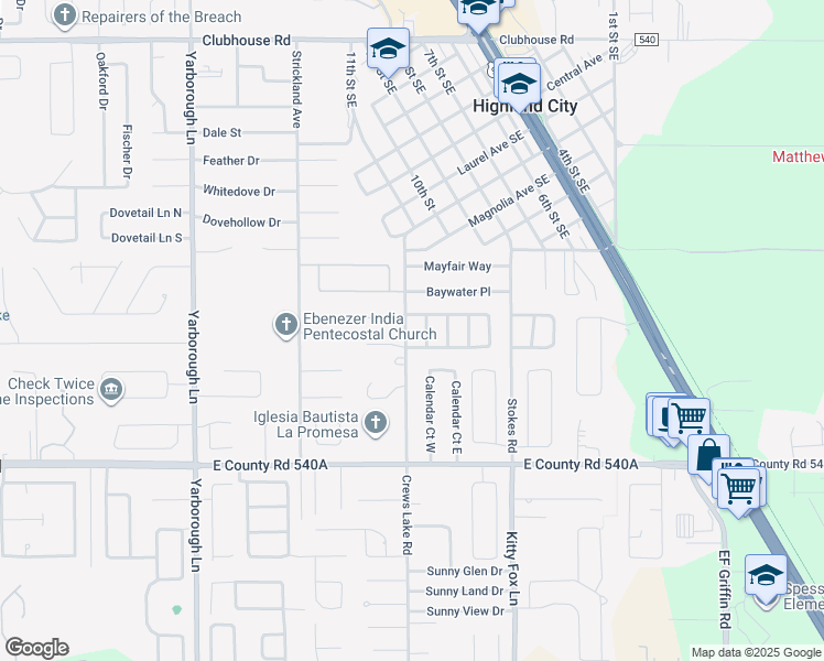 map of restaurants, bars, coffee shops, grocery stores, and more near 5918 Crews Lake Road in Lakeland