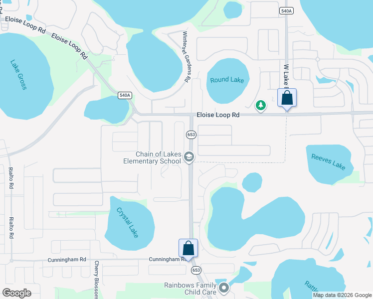 map of restaurants, bars, coffee shops, grocery stores, and more near 502 Reddicks Circle in Winter Haven