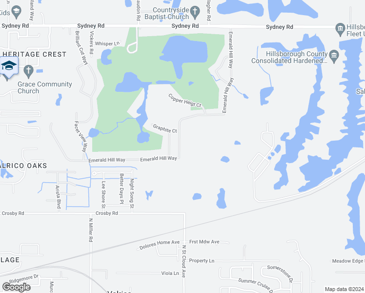 map of restaurants, bars, coffee shops, grocery stores, and more near 1219 Emerald Hill Way in Valrico