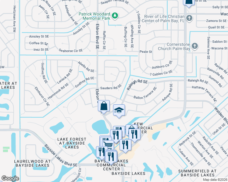 map of restaurants, bars, coffee shops, grocery stores, and more near 483 Sauders Road Southeast in Palm Bay