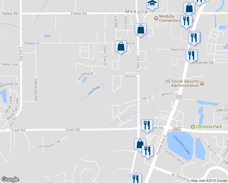 map of restaurants, bars, coffee shops, grocery stores, and more near 1119 Old South Drive in Lakeland