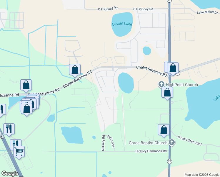 map of restaurants, bars, coffee shops, grocery stores, and more near 475 Lake Suzanne Drive in Lake Wales