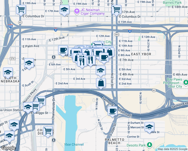 map of restaurants, bars, coffee shops, grocery stores, and more near 1819 East 5th Avenue in Tampa