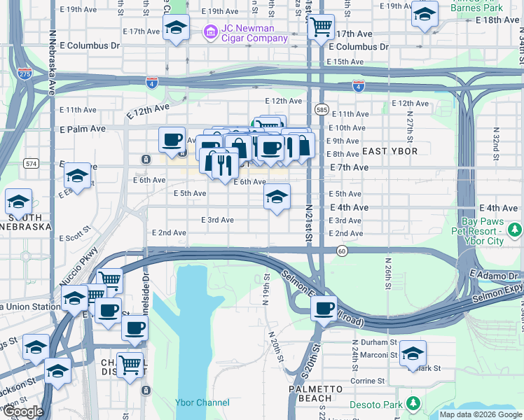 map of restaurants, bars, coffee shops, grocery stores, and more near 1819 East 5th Avenue in Tampa