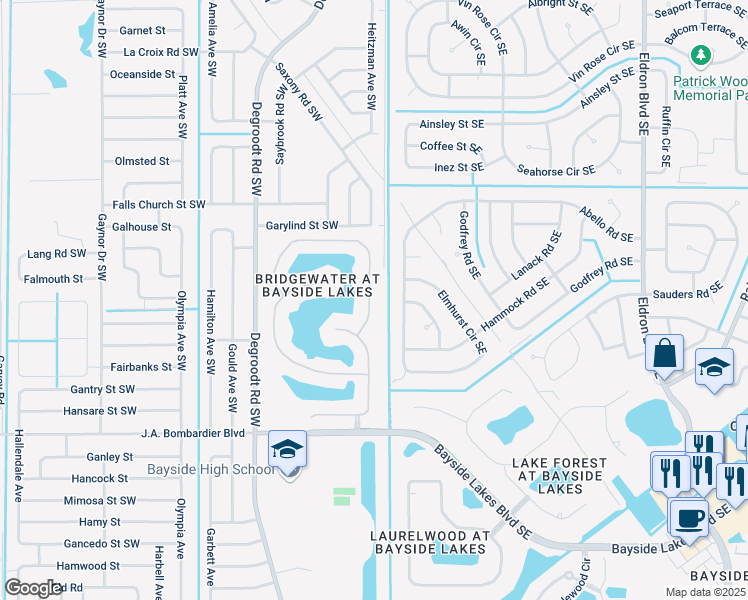map of restaurants, bars, coffee shops, grocery stores, and more near 1724 La Maderia Drive in Palm Bay