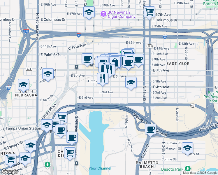 map of restaurants, bars, coffee shops, grocery stores, and more near 1621 East 4th Avenue in Tampa