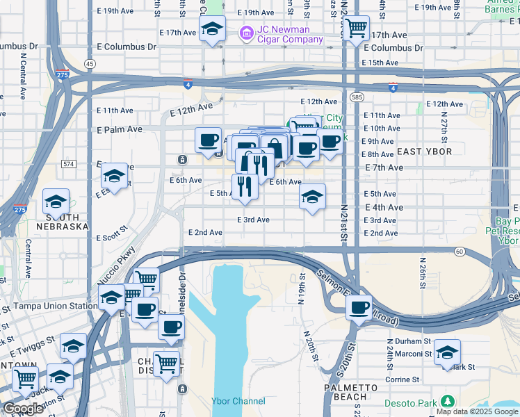map of restaurants, bars, coffee shops, grocery stores, and more near 1621 East 4th Avenue in Tampa