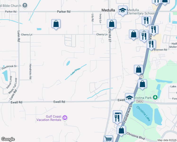 map of restaurants, bars, coffee shops, grocery stores, and more near 1107 Old South Drive in Lakeland