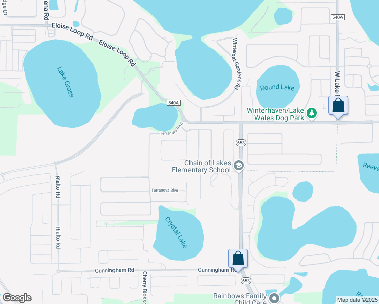 map of restaurants, bars, coffee shops, grocery stores, and more near 523 Terranova Circle in Winter Haven