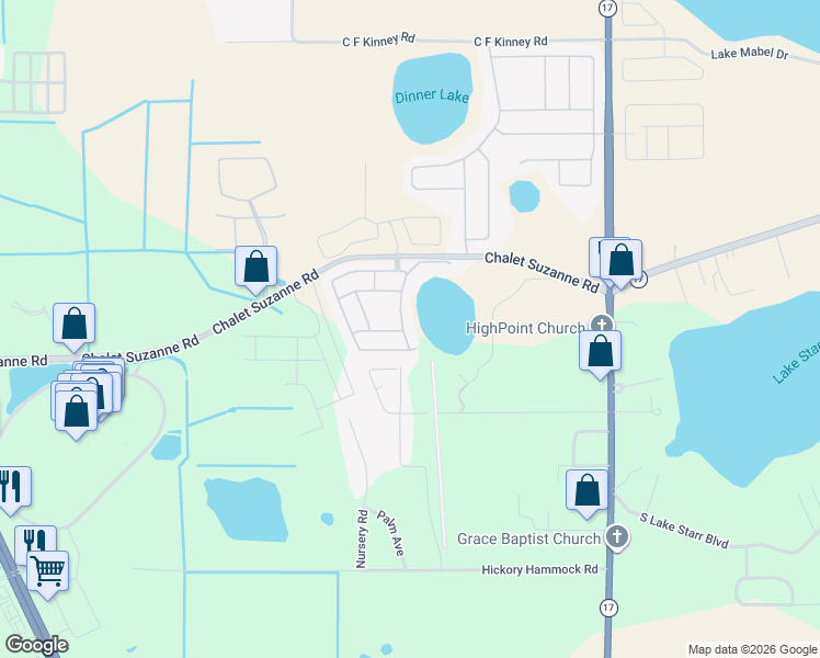 map of restaurants, bars, coffee shops, grocery stores, and more near 475 Lake Suzanne Drive in Lake Wales