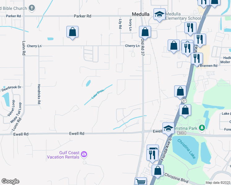 map of restaurants, bars, coffee shops, grocery stores, and more near 1105 Old South Drive in Lakeland