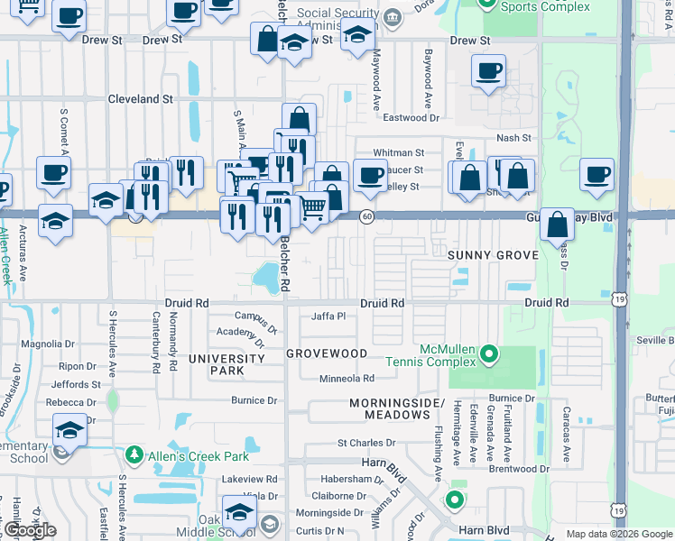 map of restaurants, bars, coffee shops, grocery stores, and more near 323 3rd Street in Clearwater