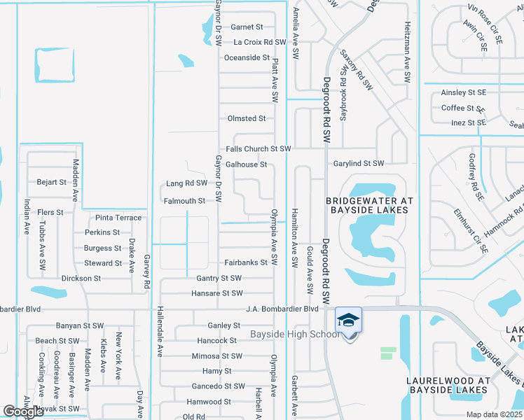 map of restaurants, bars, coffee shops, grocery stores, and more near 430 Sayre Road Southwest in Palm Bay