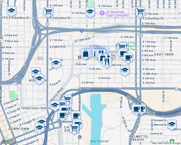 map of restaurants, bars, coffee shops, grocery stores, and more near 1510 North 15th Street in Tampa