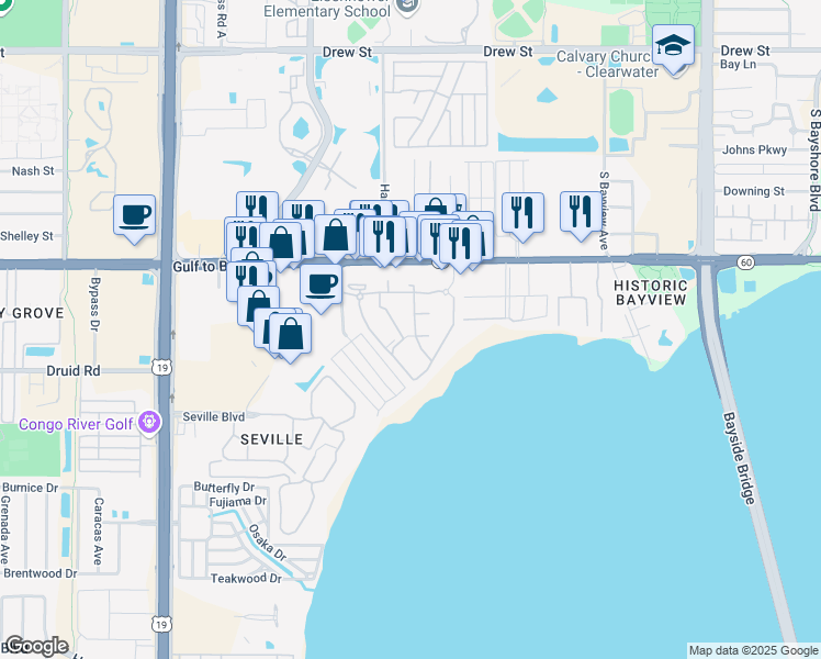 map of restaurants, bars, coffee shops, grocery stores, and more near 41 Loving Lane in Clearwater