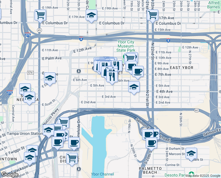 map of restaurants, bars, coffee shops, grocery stores, and more near 1503 North 16th Street in Tampa