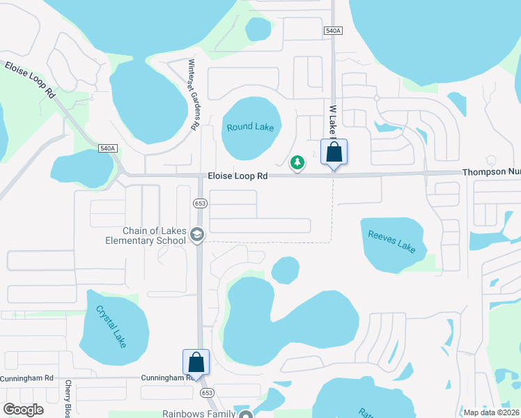map of restaurants, bars, coffee shops, grocery stores, and more near 595 Drayton Road in Winter Haven