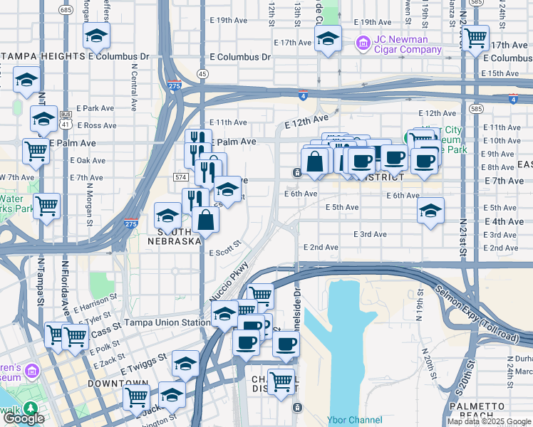 map of restaurants, bars, coffee shops, grocery stores, and more near 1590 Nuccio Parkway in Tampa