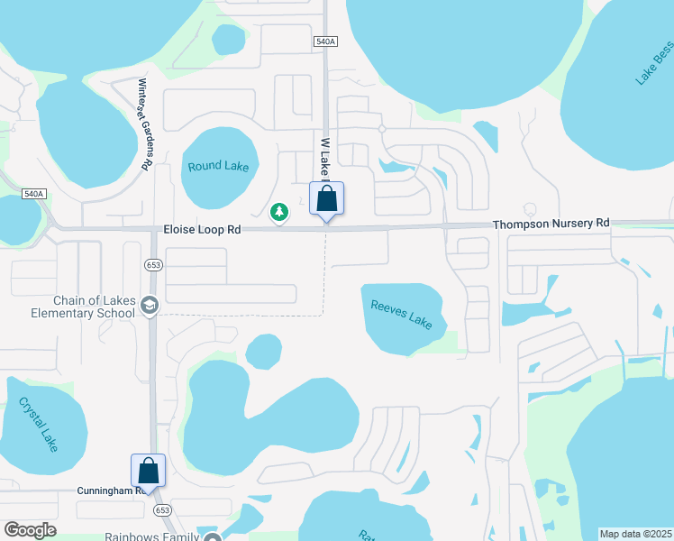 map of restaurants, bars, coffee shops, grocery stores, and more near 2771 Rutledge Court in Winter Haven
