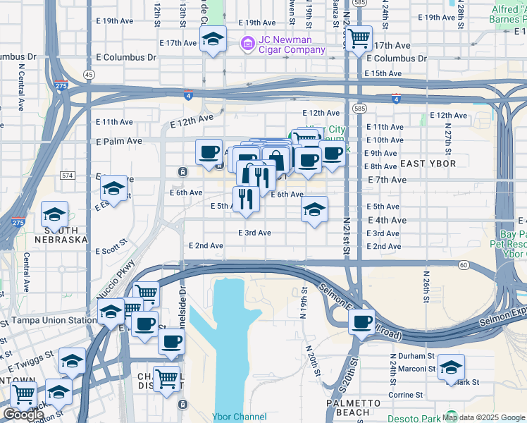 map of restaurants, bars, coffee shops, grocery stores, and more near 1510 North 17th Street in Tampa