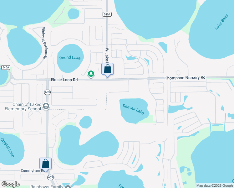 map of restaurants, bars, coffee shops, grocery stores, and more near 2735 Rutledge Court in Winter Haven