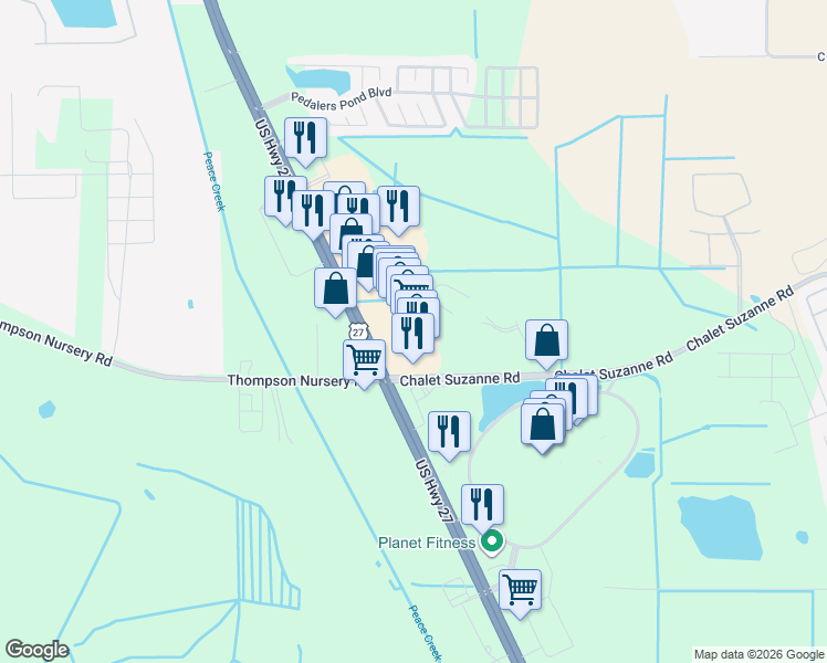 map of restaurants, bars, coffee shops, grocery stores, and more near 23965 U.S. 27 in Lake Wales