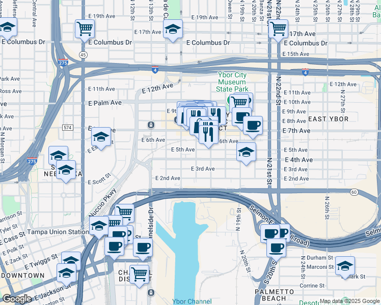map of restaurants, bars, coffee shops, grocery stores, and more near 1503 North 16th Street in Tampa