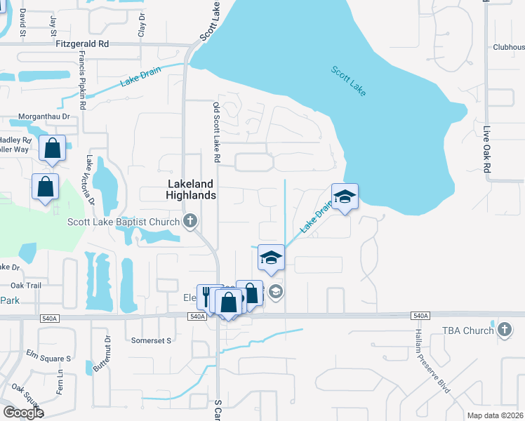map of restaurants, bars, coffee shops, grocery stores, and more near 1153 Colony Arms Drive in Lakeland