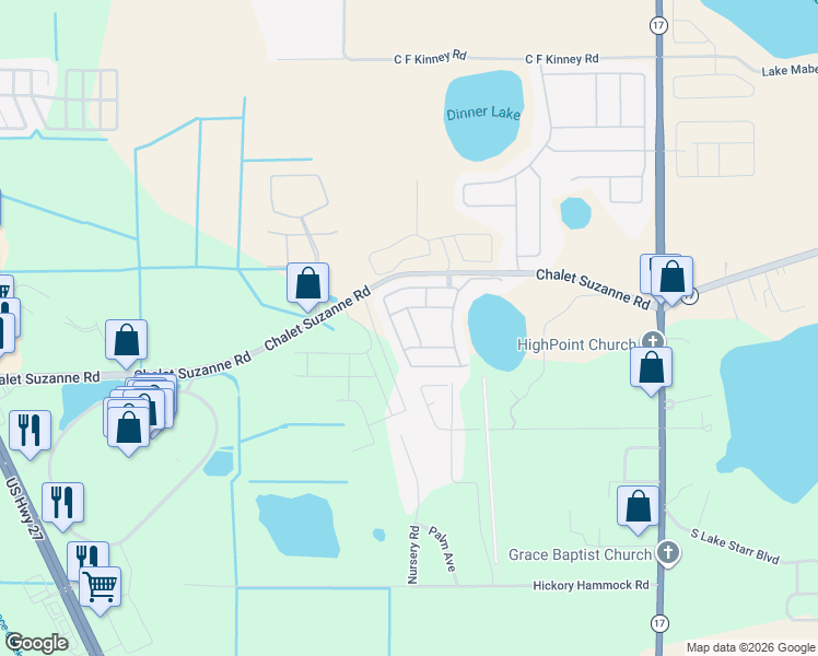 map of restaurants, bars, coffee shops, grocery stores, and more near 4181 Cannes Avenue in Lake Wales