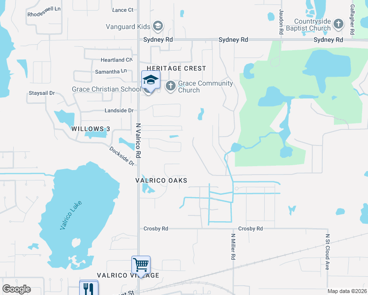 map of restaurants, bars, coffee shops, grocery stores, and more near 2210 Valterra Vista Way in Valrico
