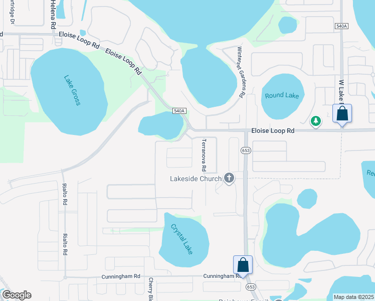 map of restaurants, bars, coffee shops, grocery stores, and more near 594 Terranova Circle in Winter Haven