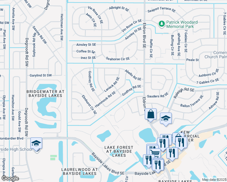 map of restaurants, bars, coffee shops, grocery stores, and more near 313 Hammock Road Southeast in Palm Bay