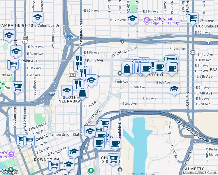 map of restaurants, bars, coffee shops, grocery stores, and more near 1590 Nuccio Parkway in Tampa