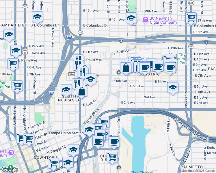 map of restaurants, bars, coffee shops, grocery stores, and more near 1590 Nuccio Parkway in Tampa