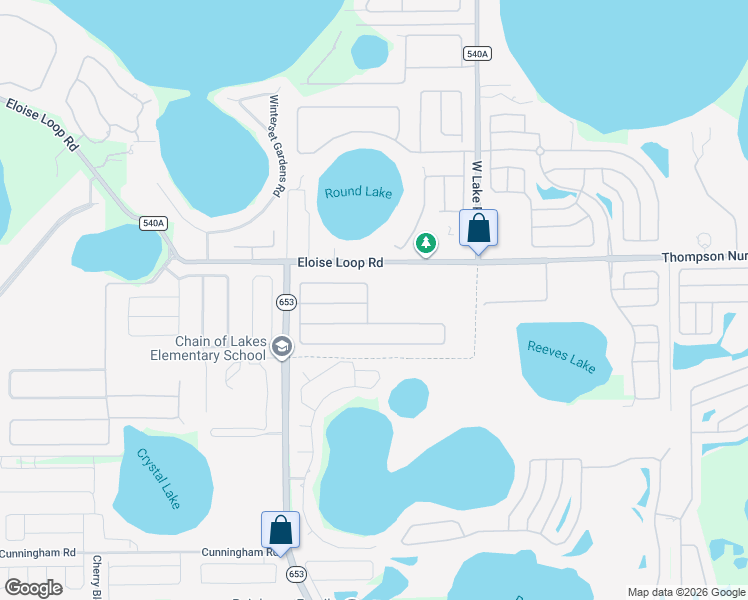 map of restaurants, bars, coffee shops, grocery stores, and more near 595 Drayton Road in Winter Haven